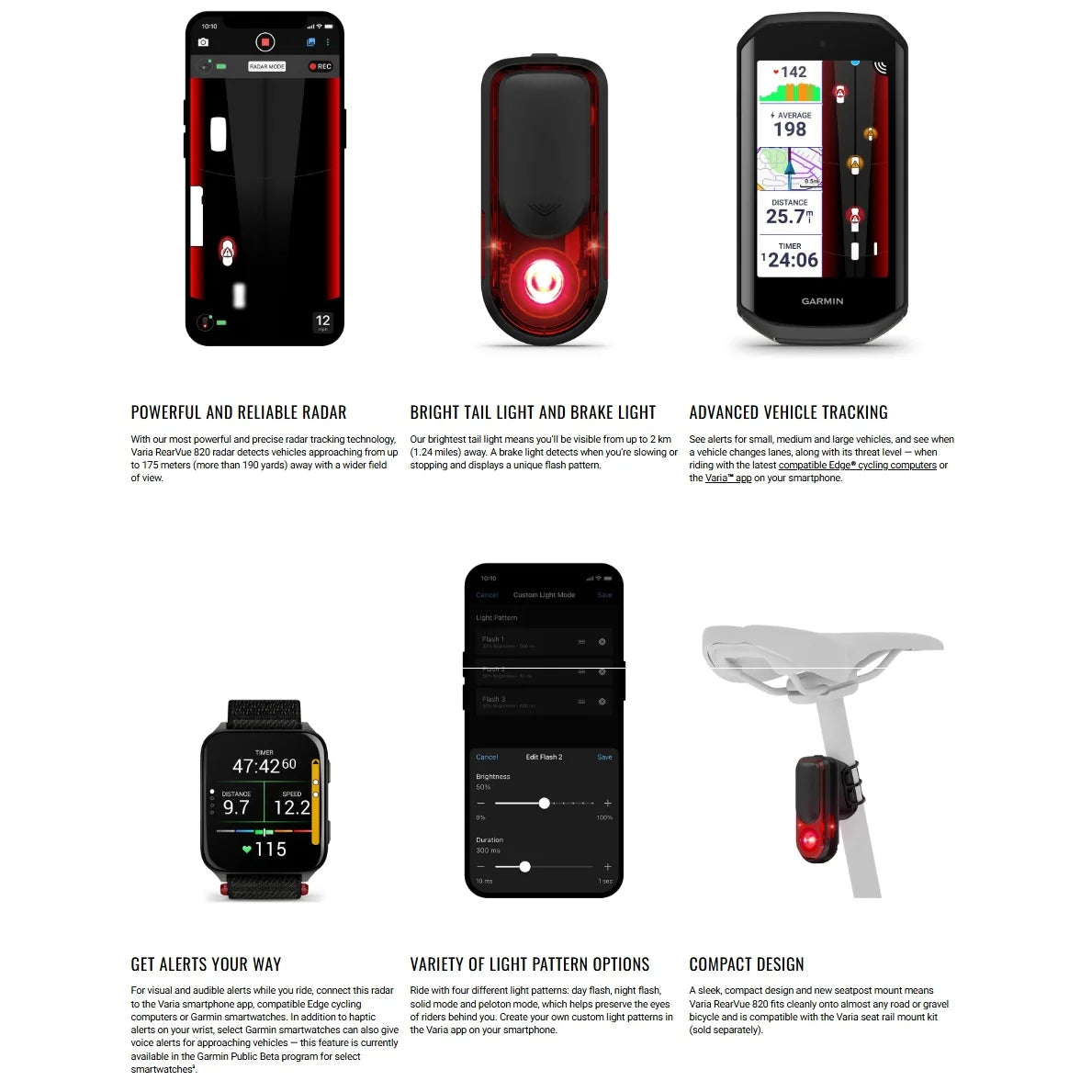 Garmin Varia™ RearVue 820 – Luce Posteriore con Radar